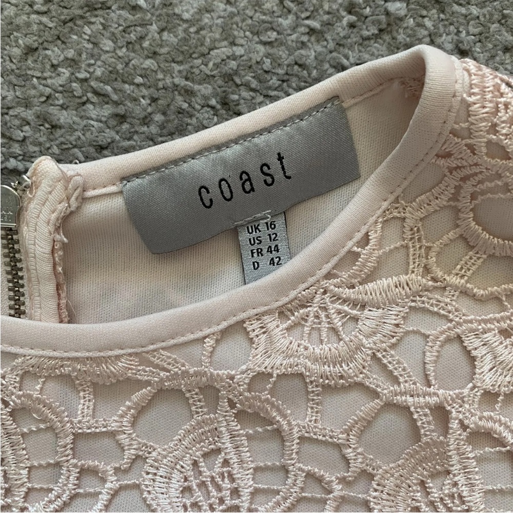 Coast Lace Shift Mini Dress Size 16 Short Sleeve Blush Pink Back Zip - Picture 2 of 12